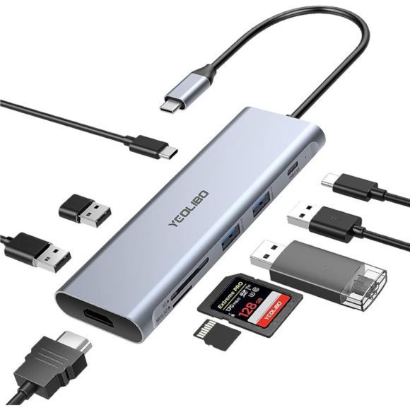 9-in-1 USB C Hub Multiport Adapter, with 4K HDMI, 100W Power Delivery, USB-C - Picture 1 of 6